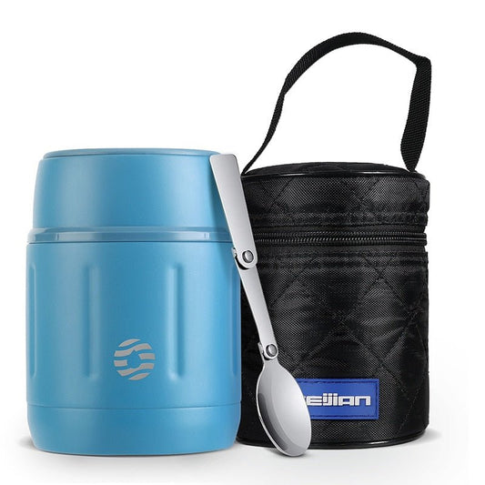 Lunch box isotherme de couleur bleu avec sac et cuillère pliable en inox